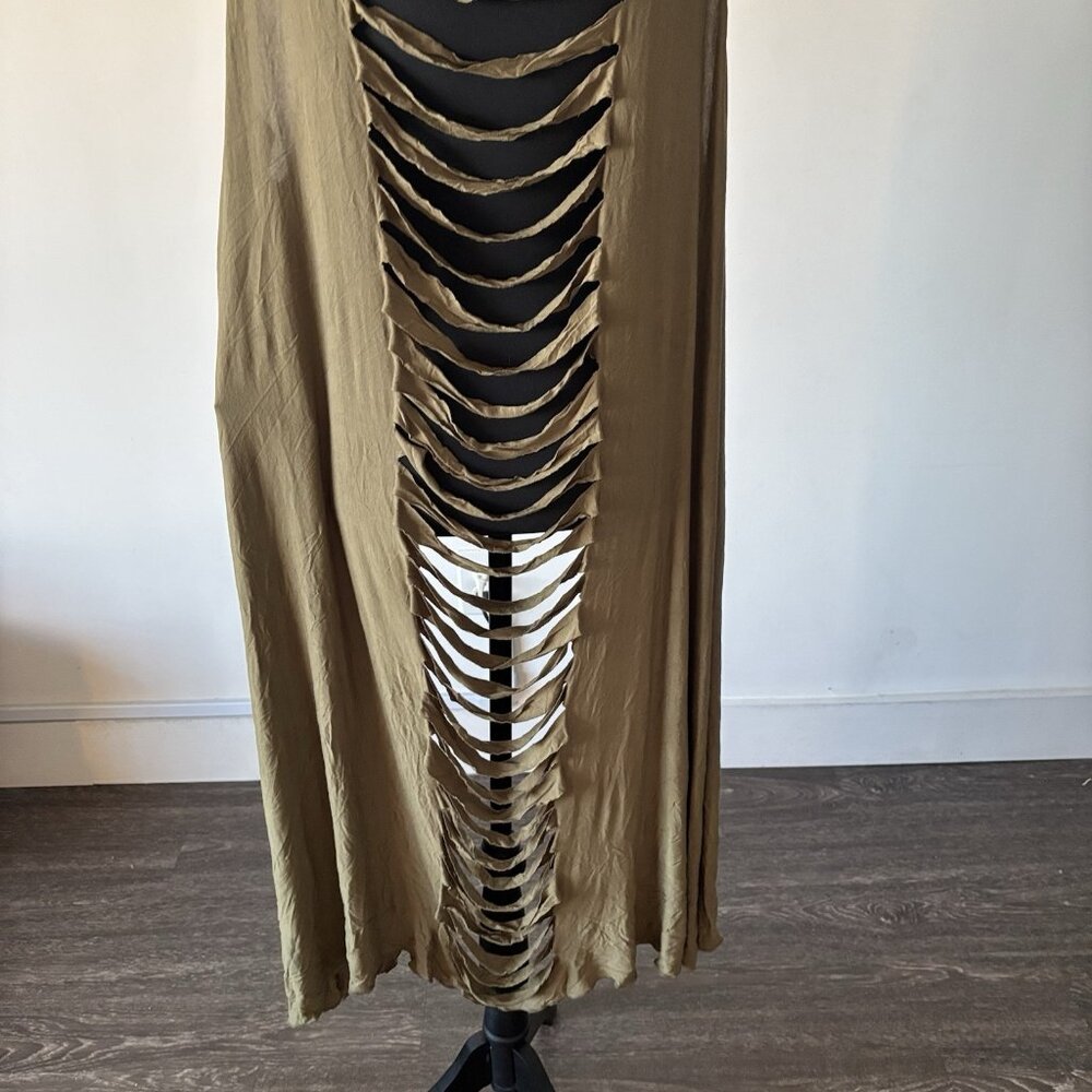 Ashro Open Front Cardigan Vest ONE SIZE MISSY Olive Green Slashed Boho NWT - Picture 10 of 12